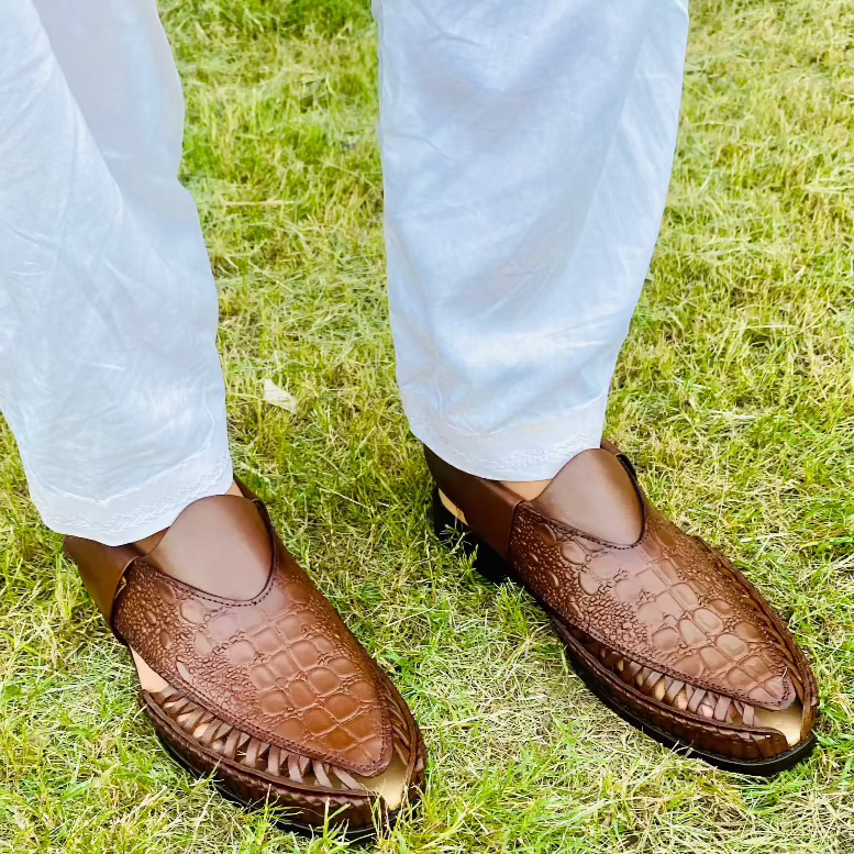 Fancy Peshawari Kolhapuri Sandal for Men Brown Color Article-8023