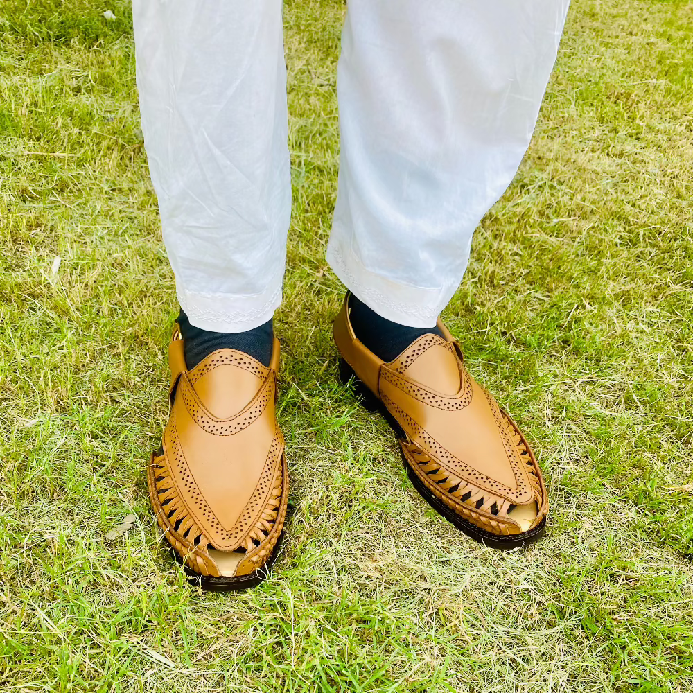 Fancy Peshawari Kolhapuri Sandal for Men Tan Color Article-8020