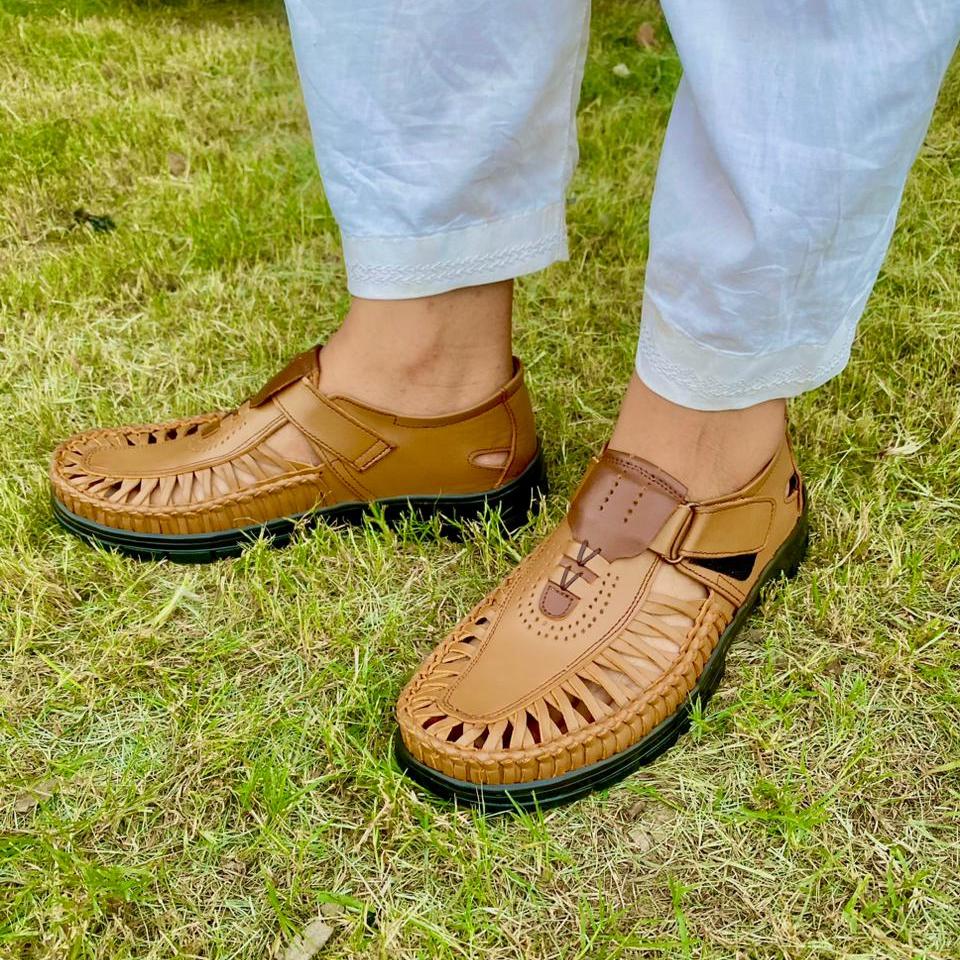 Stylish Kolhapuri Sandal for Man Side Strap Tan Color Article - 8072